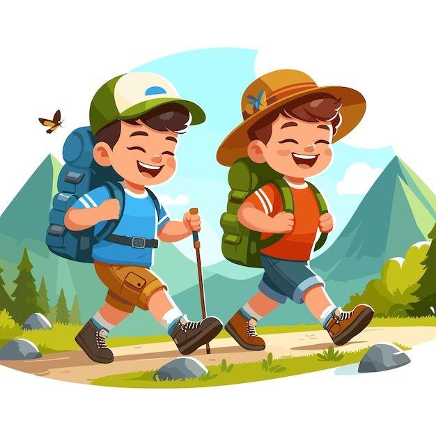 Child hiking with support in nature