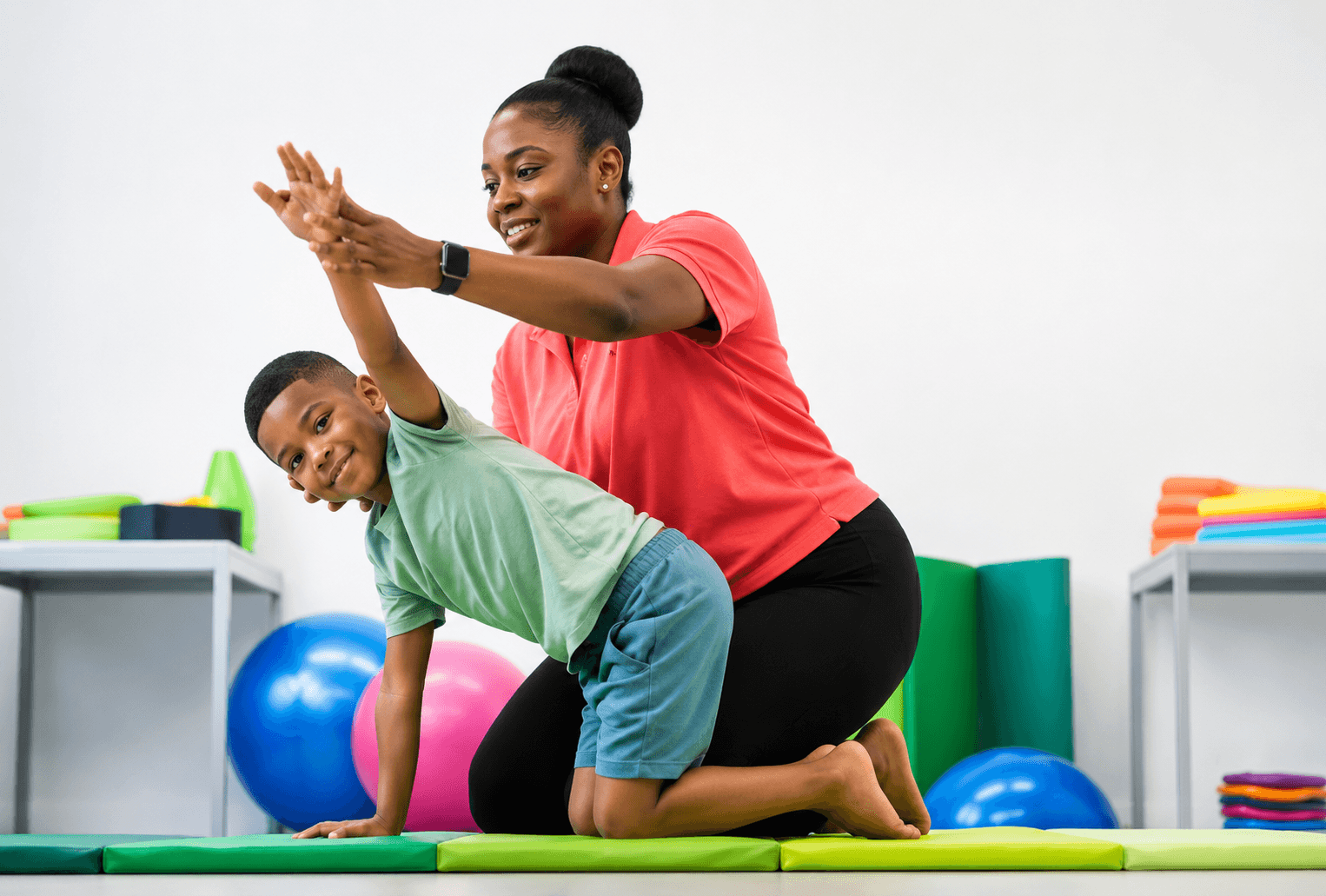 Child building strength and coordination through therapy